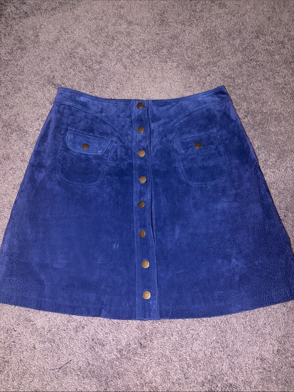 Women's Royal Blue A-Line Button-Front Suede Skirt